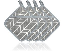 Set van 4 katoenen pannenlappen met antislip, 17 x 17 cm, in grijze kleur - wasbaar - handig voor keuken en oven