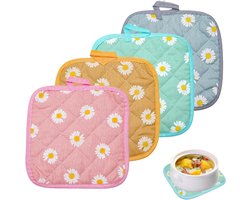 Set van 4 Katoenen Pannenonderzetters 17 x 17 cm Warmtebestendig Antislip Keukenaccessoires Wasbare Beschermende Pannenonderzetters voor Koken en Bakken