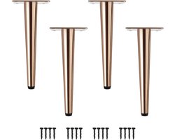 Set van 4 Kegelvormige Meubelpoten Metaal Voor Kast, Bank of TV-meubel - Incl. Antislip Rubber