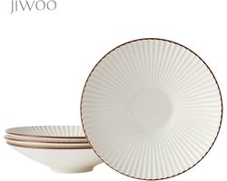 Set van 4 keramische borden (Ø24,8 cm/10 inch) – Japanse ramen borden, pastaborden, slaatborden, soepborden en eetborden in hoedvormig design, Magnetron- en vaatwasserbestendig