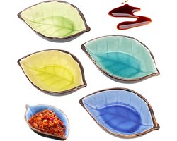 Set van 4 keramische sauskommen in bladvorm voor dipsauzen, snacks en desserts - ideaal voor kruiden, fruit en appetizers