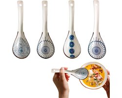 Set van 4 Keramische Soeplepels in Retro Stijl - Ideaal voor Soep, Wontons en Noodles
