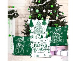 Set van 4 Kerst Kussenhoezen 45x45 cm - Bomen Herten Sneeuwpop Feestelijke Decoratie