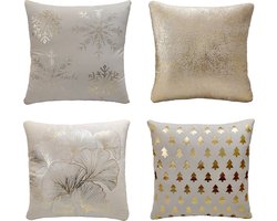 Set van 4 Kerst Kussenhoezen | Kerst | 45 X 45 cm | Kussens woonkamer | kussensloop | Kussenhoes | Kussenhoesjes | Velvet | met rits | Wit