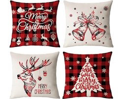 Set van 4 - Kerst Kussensloop - Kussenhoes - Kerstkussenslopen - 45x45 cm - Kerst decoratie - Kussenhoesjes - Winter Vakantie Kerstdecoratie - Thuis Bank Kussen - Indoor Decoraties