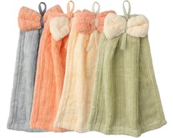 Set van 4 keuken- en badkamerhanddoeken van decoratieve koraalfluweel microvezel, schattige handdoeken voor direct drogen van de handen.