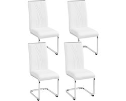 Set van 4 keukenstoelen, schommelstoel met metalen onderstel, eetkamerstoel, gestoffeerde stoel voor eetkamer/keuken/woonkamer/restaurant/vergaderruimte, wit