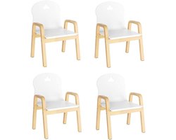 Set van 4 Kinderstoelen – Houten Stoelen met Armleuningen, Ideaal als Bureau- en Zitstoel voor Kinderen – Wit