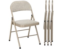 Set van 4 klapstoelen, campingstoelen met gevoerde rugleuning, inklapbare bureaustoel met stalen frame, keukenstoel met bekleding, tot 120 kg belastbaar, voor gasten, kantoor, camping, 45l x 46P x 78H cm, beige