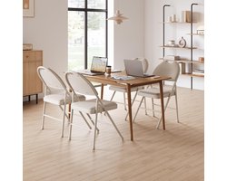 Set van 4 klapstoelen, set van 4 opvouwbare stoelen met linnen bekleding, stevige metalen klapstoel met zacht kussen en rugleuning, gestoffeerde stoel voor thuis, kantoor en feestjes, beige