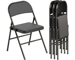 Set van 4 klapstoelen-verplaatsbare bureaustoelen-metalen poten-klapstoel voor kantoor-receptie-wachtkamer-kunstleer-zwart