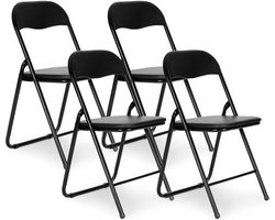 Set van 4 klapstoelen zwart met een zithoogte van 44.5 cm - gemakkelijk op te bergen en ideaal voor feesten en verjaardagen