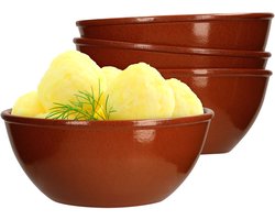 Set van 4 kleikommen 18cm bruin geglazuurd 1L - 99537