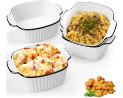 Set van 4 Kleine Keramische Bakschalen met Handvatten, Geschikt voor Oven, Magnetron en Airfryer, Stapelbare Mini Casseroles voor Gratin, Pasta, Desserts en Lasagne, Ideaal voor 1 Persoon