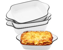 Set van 4 Kleine Keramische Bakschalen voor Oven, Airfryer en Magnetron - Mini Lasagne Schalen (Wit, 26,5 x 14,5 x 5 cm)