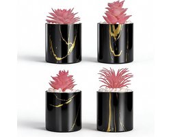 Set van 4 kleine kunstvetplanten voor decoratie in woonkamer, kantoor en badkamer, ideaal voor bruiloften en feestjes