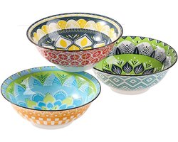 Set van 4 Kleurige Porseleinen Ramenkommen - Ideaal voor Soepen, Salades en Pasta - Magnetronbestendig en Geschikt voor Ontbijt en Diner