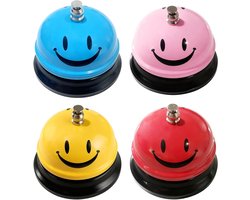 Set van 4 Kleurrijke Tafelbelletjes met Smiley Ontwerp - Perfect voor Restaurants, Hotels en Bars, Ideaal voor Klantenservice en Keukengebruik