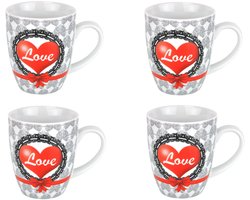 Set van 4 koffiemokken hart 35cl