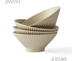 Set van 4 kommen (20cm/1000ml)-Ramenkom,soepkom,pastakom,slakom-Hoogwaardig keramiek-Reliefstrepen-Antislip-Thuis,restaurant,picknick-Magnetron-vaatwasserbestendig