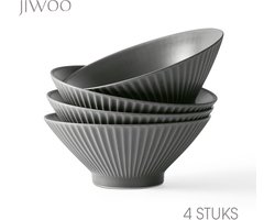 Set van 4 kommen (20cm/1000ml)-Ramenkom,soepkom,pastakom,slakom-Hoogwaardig keramiek-Reliefstrepen-Antislip-Thuis,restaurant,picknick-Magnetron-vaatwasserbestendig