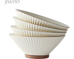 Set van 4 kommen (20cm/1000ml)-Ramenkom,soepkom,pastakom,slakom-Hoogwaardig keramiek-Reliefstrepen-Antislip-Thuis,restaurant,picknick-Magnetron-vaatwasserbestendig
