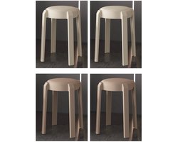 Set van 4 krukken - Kruk - Krukje - Keukenkrukje - Zitkruk - Stapelbaar - Binnen - Zithoogte 47cm - Kunststof - Leer met spons - 2x Bruin en 2x Lichtgrijs