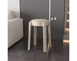 Set van 4 krukken - Kruk - Krukje - Keukenkrukje - Zitkruk - Stapelbaar - Binnen - Zithoogte 47cm - Kunststof - Leer met spons - 4x Lichtgrijs