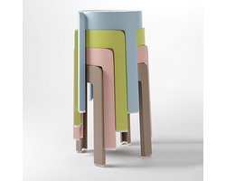 Set van 4 krukken - Kruk - Krukje - Keukenkrukje - Zitkruk - Stapelbaar - Binnen/Buiten - Zithoogte 46cm - Kunststof - Multi-color - Blauw - Groen - Roze - Bruin
