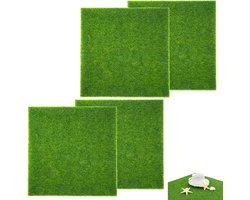 Set van 4 Kunstgras 15 x 15 cm voor Miniatuurtuinen, Decoratie met Mos en DIY Ornamenten voor Poppenhuizen en Tuinaccessoires