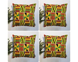 Set van 4 Kussenhoes | 40x40cm | Decoratieve Kussensloop | Sierkussens | Afrikaanse Boheemse Stijl Geometrische 'Mudcloth' Bogolan Geïnspireerd Print Woondecoratie Sierkussen Katoen Etnische Kussenhoes
