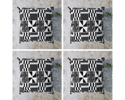 Set Van 4 Kussenhoes 40x40cm | Decoratieve Kussensloop | Sierkussens | Afrikaanse Boheemse Stijl Geometrische 'Mudcloth' Bogolan Geïnspireerd Print Woondecoratie Sierkussen Katoen Etnische Kussenhoes Case