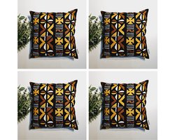 Set Van 4 Kussenhoes 40x40cm | Decoratieve Kussensloop | Sierkussens | Afrikaanse Boheemse Stijl Geometrische 'Mudcloth' Bogolan Geïnspireerd Print Woondecoratie Sierkussen Katoen Etnische Kussenhoes Case