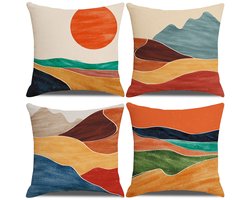 Set van 4 kussenhoes - linnen sierkussenhoes - sunrise landscape linnen kussenslopen - decoratieve items voor thuislinnen (45 * 45 cm)