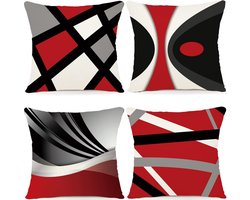 Set van 4 Kussenhoezen, 45 x 45 cm, linnen, geometrisch patroon, decoratieve hoezen voor woonkamer, bank of buitenkussens