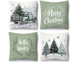Set van 4 kussenhoezen - 45x45 cm - Groen Wit