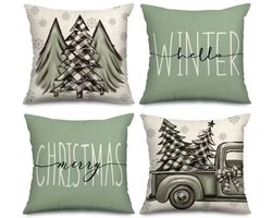 Set van 4 kussenhoezen - 45x45 cm - Kerst - Groen