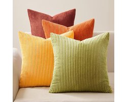 Set van 4 Kussenhoezen 50x50 Ribfluweel in Vrolijke Kleuren voor Woonkamers en Slaapkamers