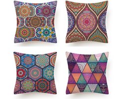 Set van 4 kussenhoezen - decoratieve Boho-kussenhoes - linnen sierkussenhoes - etnische kussenhoes - voor slaapkamer、auto、bank、 woondecoratie (45 * 45 cm)