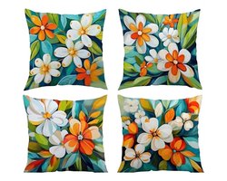 Set van 4 kussenhoezen gebloemd multicolor 40x40cm ( ook geschikt voor buiten)