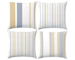 Set van 4 kussenhoezen gestreept blauw bruin 45x45cm