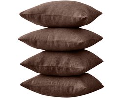 Set van 4 kussenhoezen met linnen, modern decor, effen en neutraal design, geschikt voor slaapkamer, woonkamer, bank en bed,bruin,60*60CM