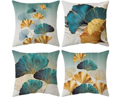 Set van 4 Kussenhoezen met Waterverf Bloemen 40 x 40 cm, Linnen Kussenslopen voor Sofa en Thuisdecoratie met Vlinders en Vogels