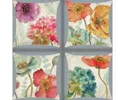 Set van 4 kussenhoezen pastel bloemen print 40x40cm