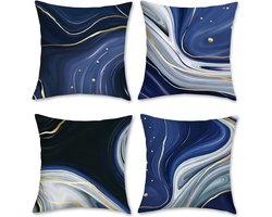 Set van 4 kussenslopen, marmer, blauw, 45 x 45 cm, abstract, modern, fluweel, zachte decoratieve kussenovertrekken voor bank, slaapkamer, woonkamer, auto, woondecoratie