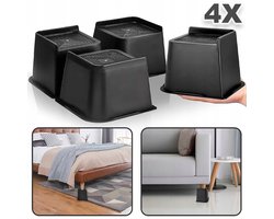 Set Van 4 L-Vormige Meubelvoetjes - 10 cm Verhoging Draagvermogen 2700 kg Antislip Brede Basis Montage Zonder Gereedschap - Geschikt Voor Bank- Sofa- Bed- Bureau- Tafel- En Kastpoten - Zwart