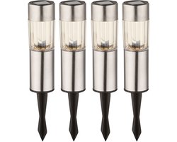 Set van 4 LED roestvrij stalen solar lampen plug-in lampen grond spike buitenverlichting oplaadbare batterij