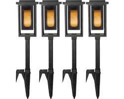 Set van 4 LED Solar Fakkel Tuinlamp Zwart