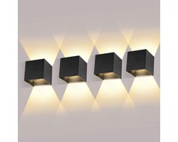 Set van 4 LED Wandlampen voor Binnen en Buiten, 12 W, Op- en Neer Stralend Licht, Warm Wit, IP65 Waterdichte Wandverlichting