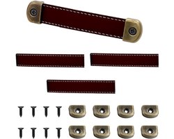 Set van 4 Leren Deurgrepen voor Meubels, 14.2cm Kastgrepen voor Keukenkasten, Lades en Dressoirs met Bevestigingsschroeven (Bruin, Kunstleer)